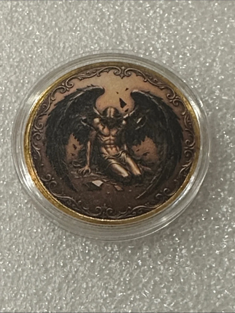 Bronze Fallen Angel Wing Art Coin - Dark Brown and Gold Tones